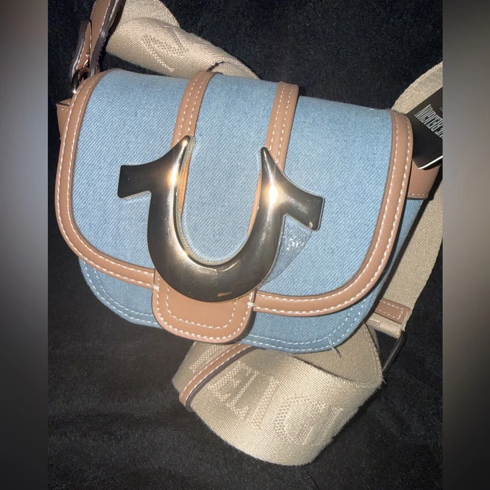 True Religion Denim and Tan Crossbody Bag